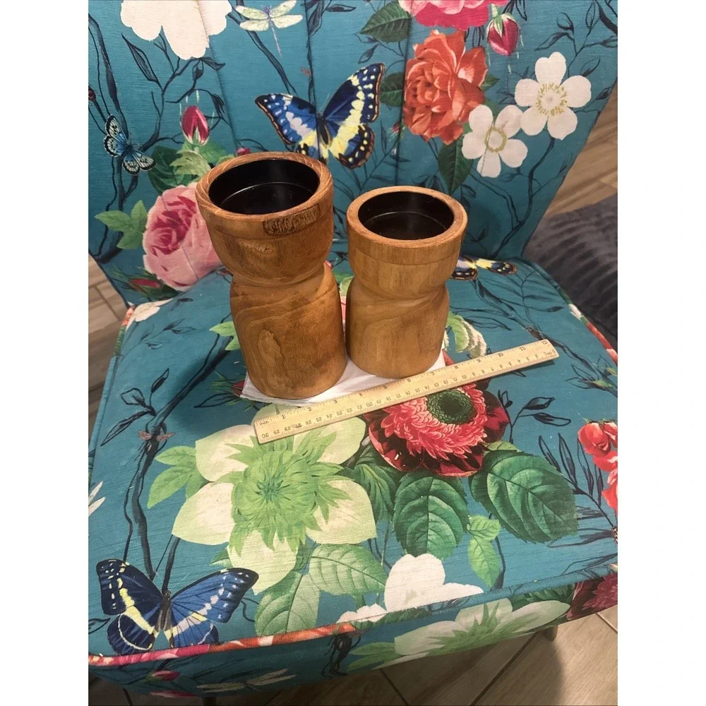 Wooden Candle Holders Set Of 2 Vintage 70's Mid-Century
